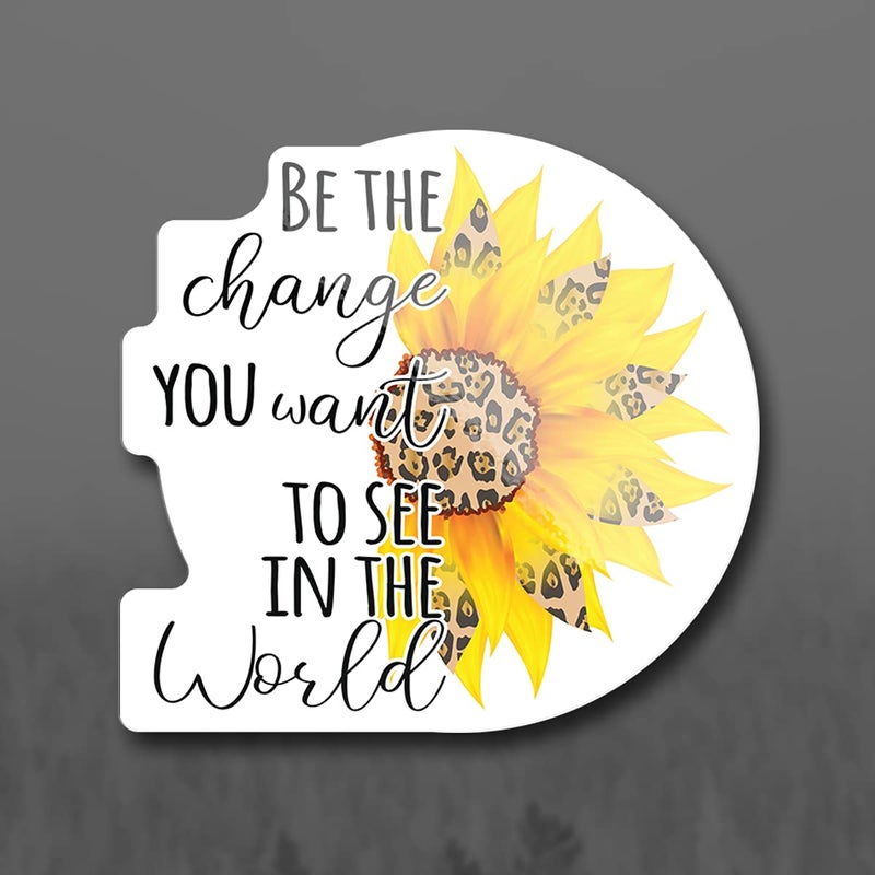 More Shiz Be The Change You Want to See in The World Sunflower Cheetah Leopard Print Vinyl Decal Sticker - Car Truck Van SUV Window Wall Cup Laptop - One 5 Inch Decals - MKS1841 - Image 2
